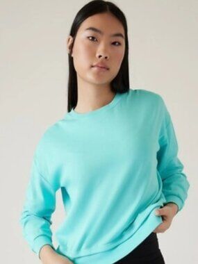 Athleta Sundown Motion Sweatshirt Aqua Blue Crewneck Pullover Keyhole Back Size